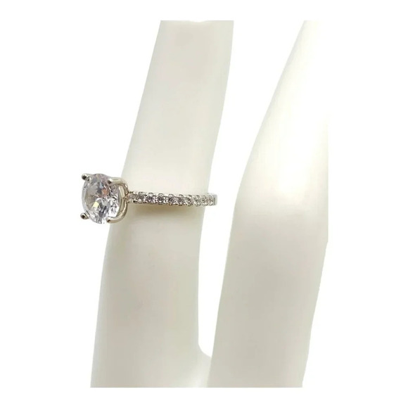 Marked TG 925 Sterling Silver 2 Carat Cubic Zirconia Pave Ring Size 5 Engagement - Picture 5 of 5